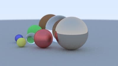 Cena renderizada do projeto Ray Tracer em C